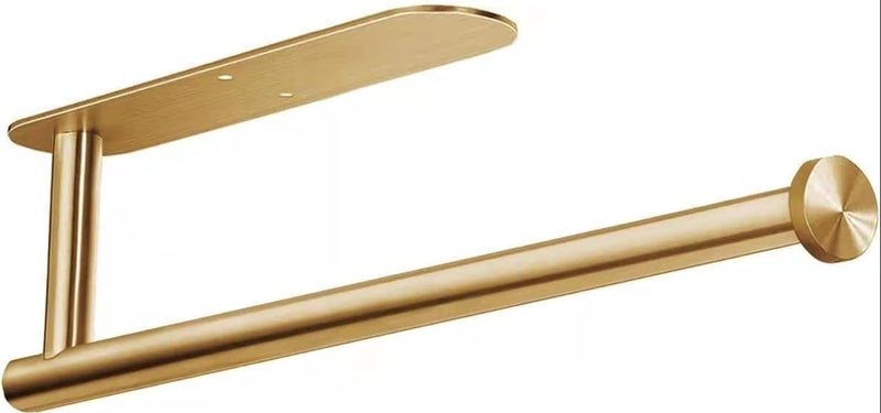 Khazna Paper Towel Holder, Adhesive or Wall Mount Stand Rack Under Cabinet Paper Roll Holders Paper Towel, Towels, Plastic Wrap for Kitchen Bathroom Hanging Paper Towel Rack (Gold) - Image 1
