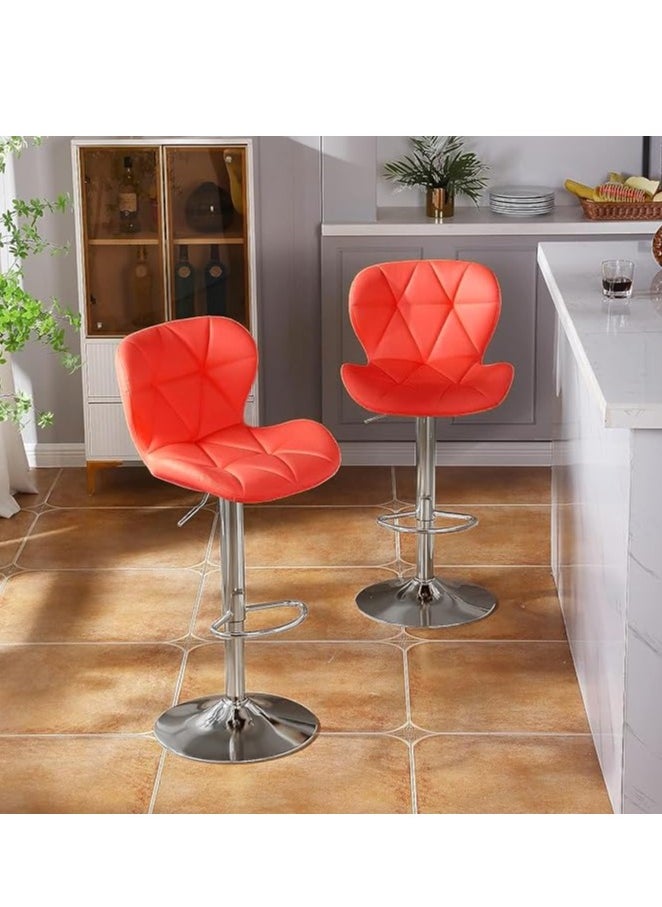 Generic 2 PCS Bar Stools Bar Chairs PU Leather Adjustable Swivel Chair with Back and Footrest Coffee Chair for Home Kitchen（Orange）  - Image 1