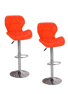 Generic 2 PCS Bar Stools Bar Chairs PU Leather Adjustable Swivel Chair with Back and Footrest Coffee Chair for Home Kitchen（Orange）  - Image 2