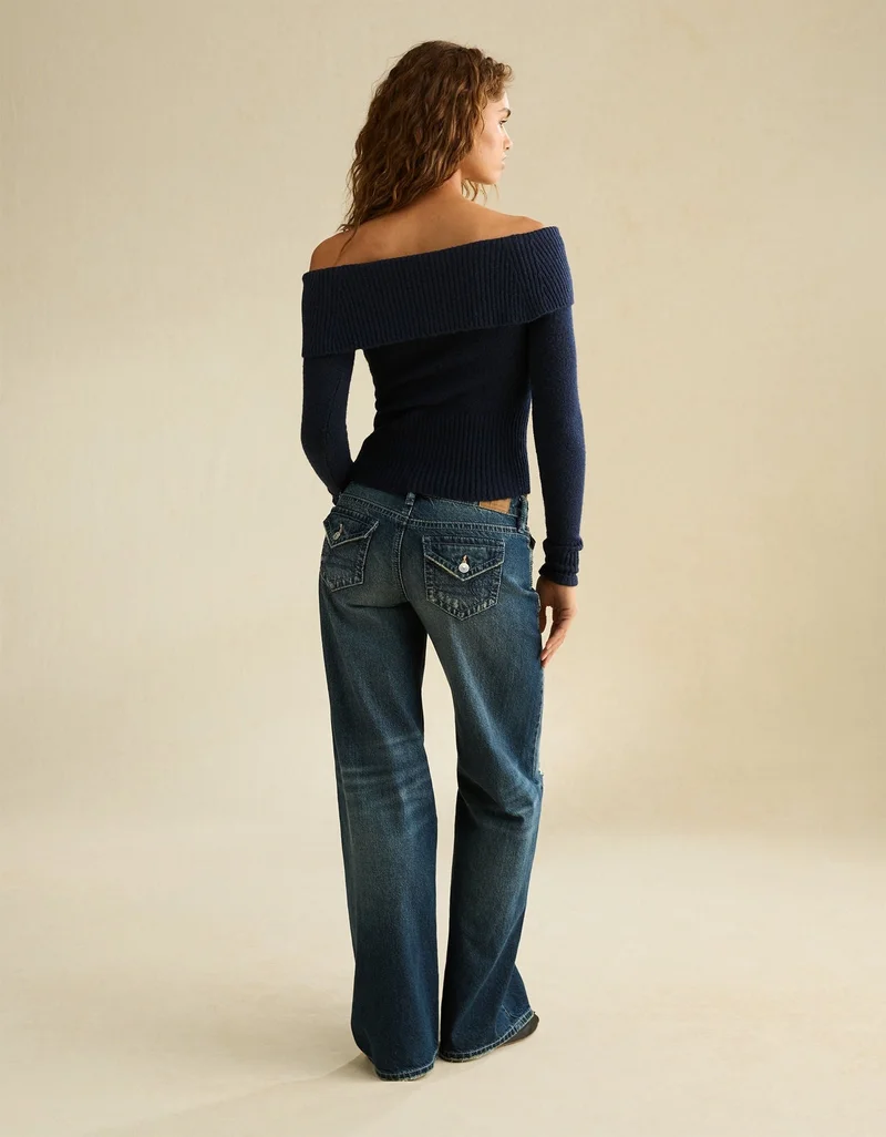 American Eagle  AE Whoa So Soft Off-The-Shoulder Foldover Sweater Top for Women | Best Price UAE