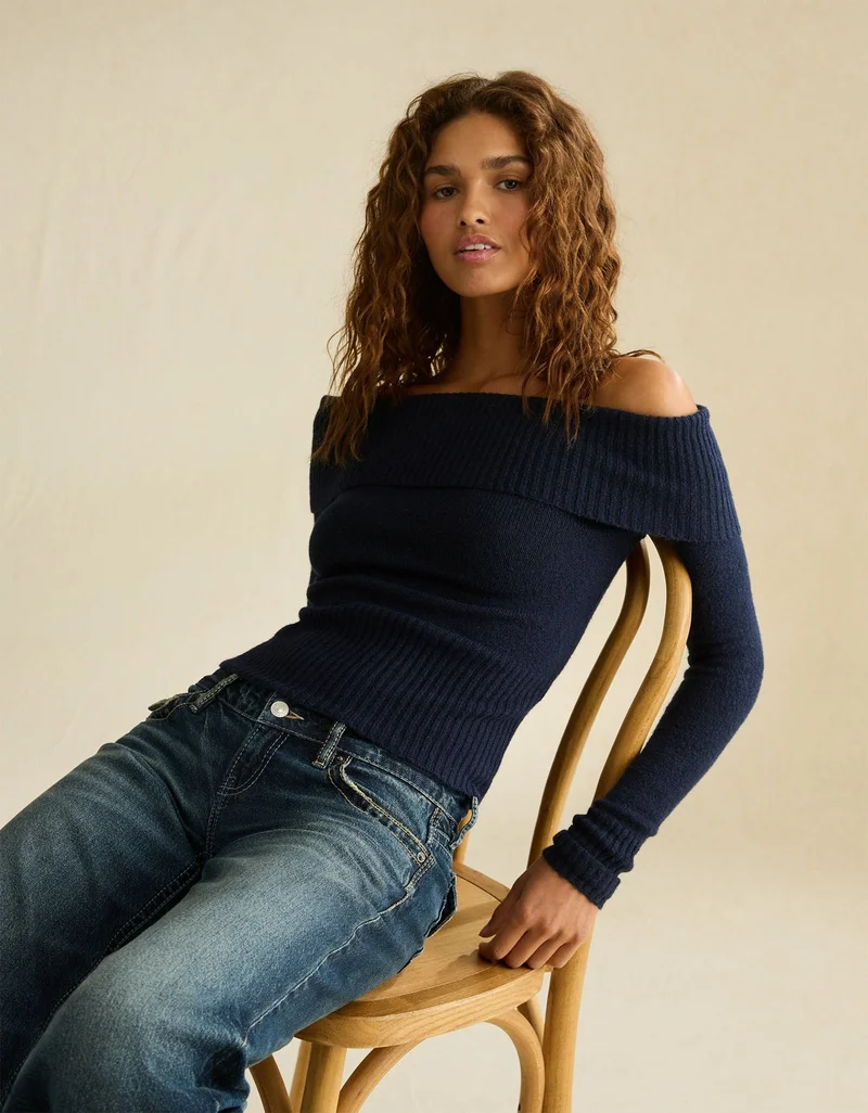 American Eagle  AE Whoa So Soft Off-The-Shoulder Foldover Sweater Top for Women | Best Price UAE