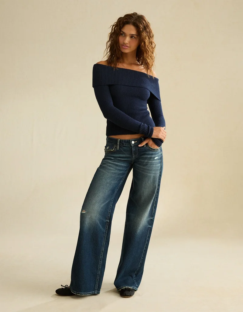 American Eagle  AE Whoa So Soft Off-The-Shoulder Foldover Sweater Top for Women | Best Price UAE