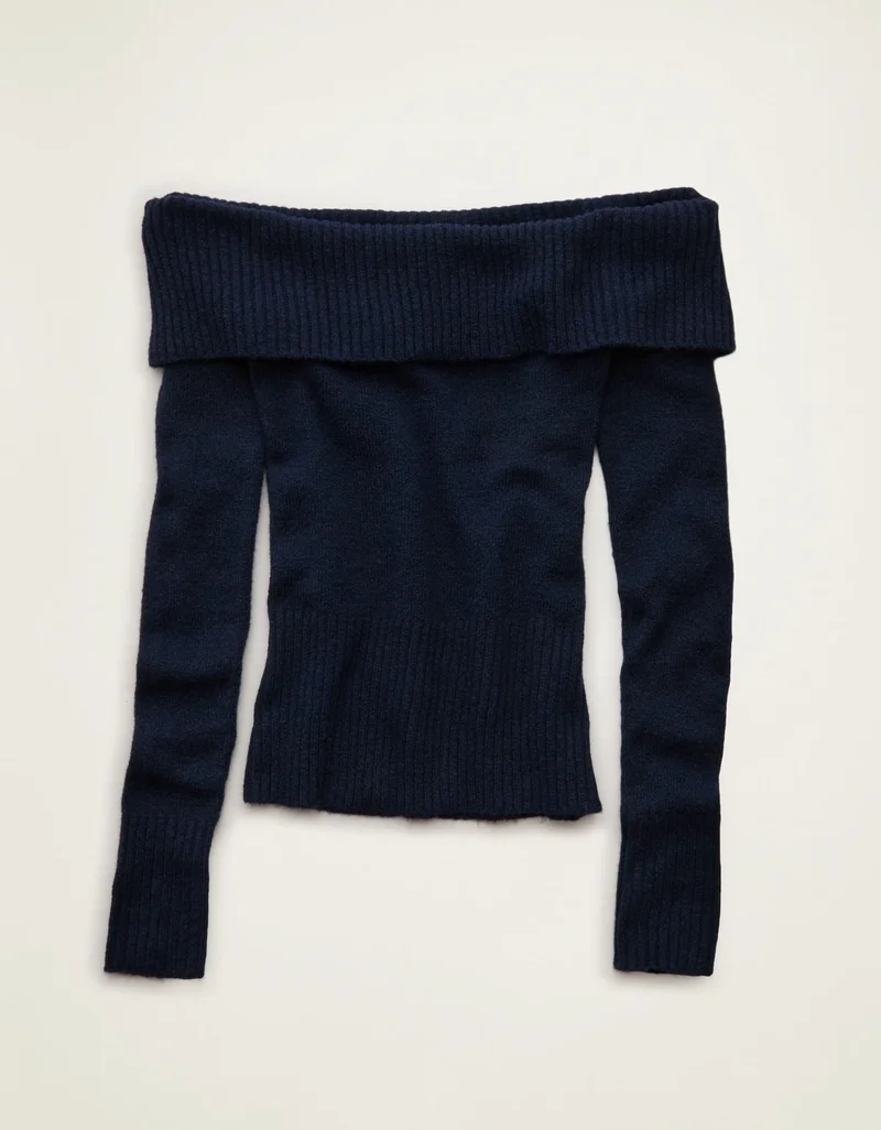American Eagle  AE Whoa So Soft Off-The-Shoulder Foldover Sweater Top for Women | Best Price UAE