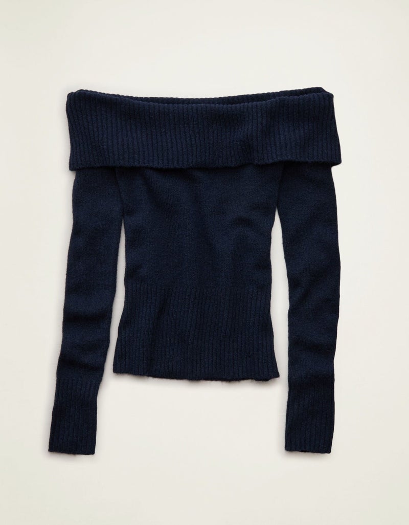 American Eagle AE Whoa So Soft Off-The-Shoulder Foldover Sweater Top - Image 5
