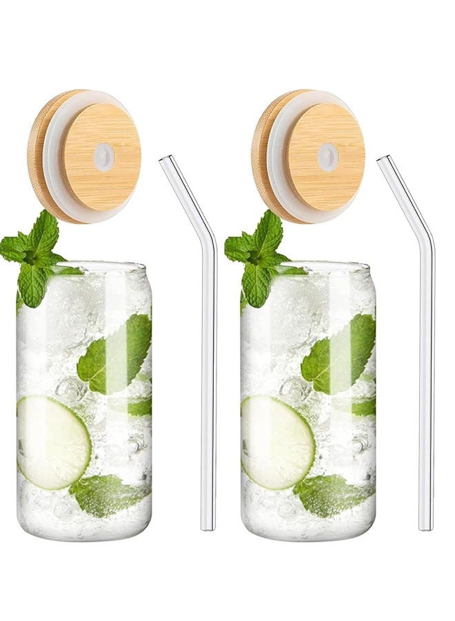 دوسالا زجاجتان للشرب مع غطاء من الخيزران وقش زجاجي، زجاجات على شكل علب 16 أوقية، أكواب للتامبلر، عصير، شاي، صودا، قهوة مثلجة - Image 1