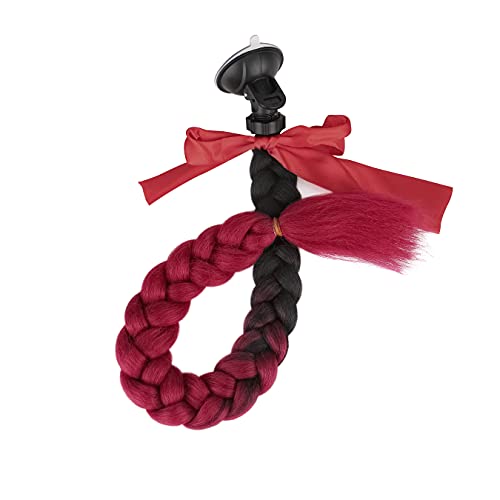 SEGO 2 Pcs Helmet Pigtail Braids with Detachable Suction Cup with Bowknot Ponytails Hair for Women/Men 20 Inch 2 PCS/Pack (Helmet not Included)-Black to Red - Image 5