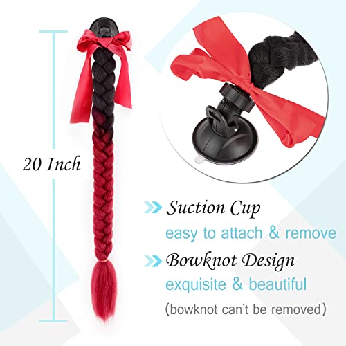 SEGO 2 Pcs Helmet Pigtail Braids with Detachable Suction Cup with Bowknot Ponytails Hair for Women/Men 20 Inch 2 PCS/Pack (Helmet not Included)-Black to Red - Image 2