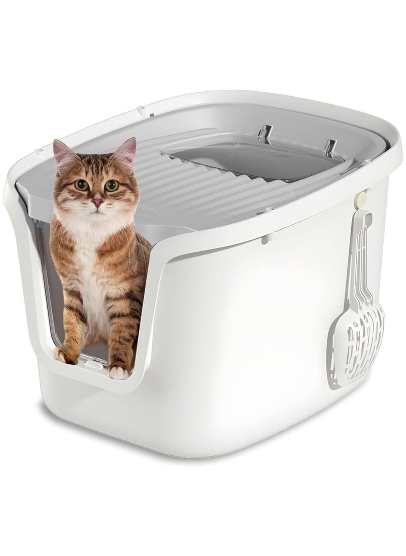 XVersion Cat Litter Box Extra Large 75L, Closed Litter Box, Cat Litter Tray fully enclosed cat litter box Large,Cat Litter Box with Door, Sandbox Self Cleaning Large Cat Toilet with Lid,Scoop,Cat Toys (Grey)  - Image 1