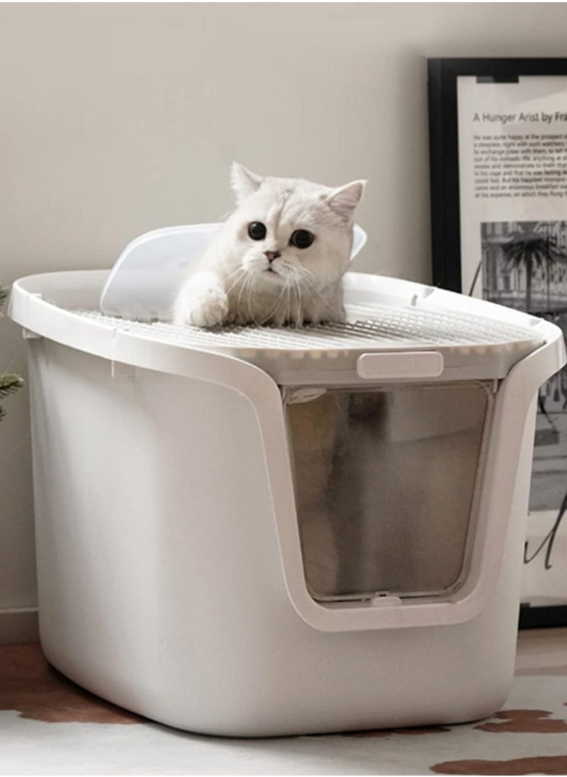 Cat Litter Box Extra Large 75L, Closed Litter Box, Cat Litter Tray fully enclosed cat litter box Large,Cat Litter Box with Door, Sandbox Self Cleaning Large Cat Toilet with Lid,Scoop,Cat Toys (Grey)
