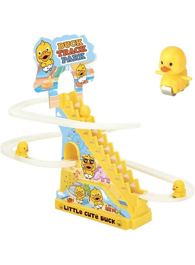 Electric Stair Climbing Track Toy for Kids, Duck Roller Coaster Toys with Flashing Lights and Music for Toddlers Boys and Girls (3 Duck Slide) - Image 1