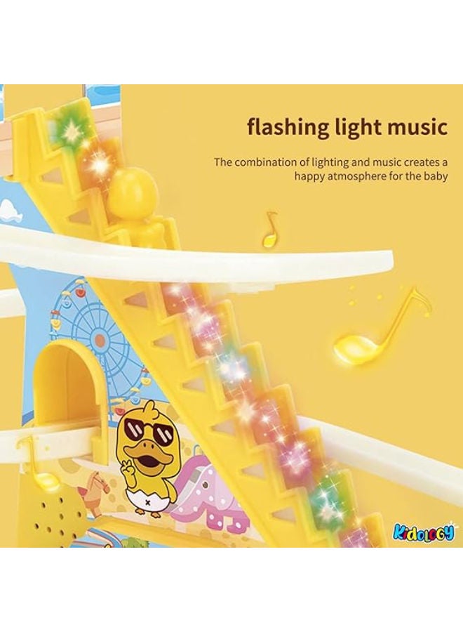Electric Stair Climbing Track Toy for Kids, Duck Roller Coaster Toys with Flashing Lights and Music for Toddlers Boys and Girls (3 Duck Slide) - Image 3