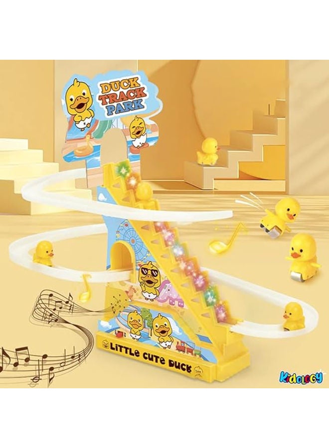 Electric Stair Climbing Track Toy for Kids, Duck Roller Coaster Toys with Flashing Lights and Music for Toddlers Boys and Girls (3 Duck Slide) - Image 2