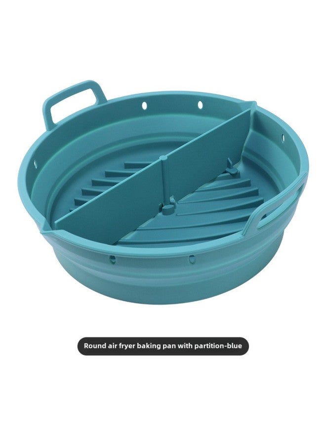 Hot Sale Air Fryer Special Silicone Baking Tray Household Oven Baking Tray Food Oil-proof Barbecue Tray-Specifications:Folding Round Blue  - Image 1