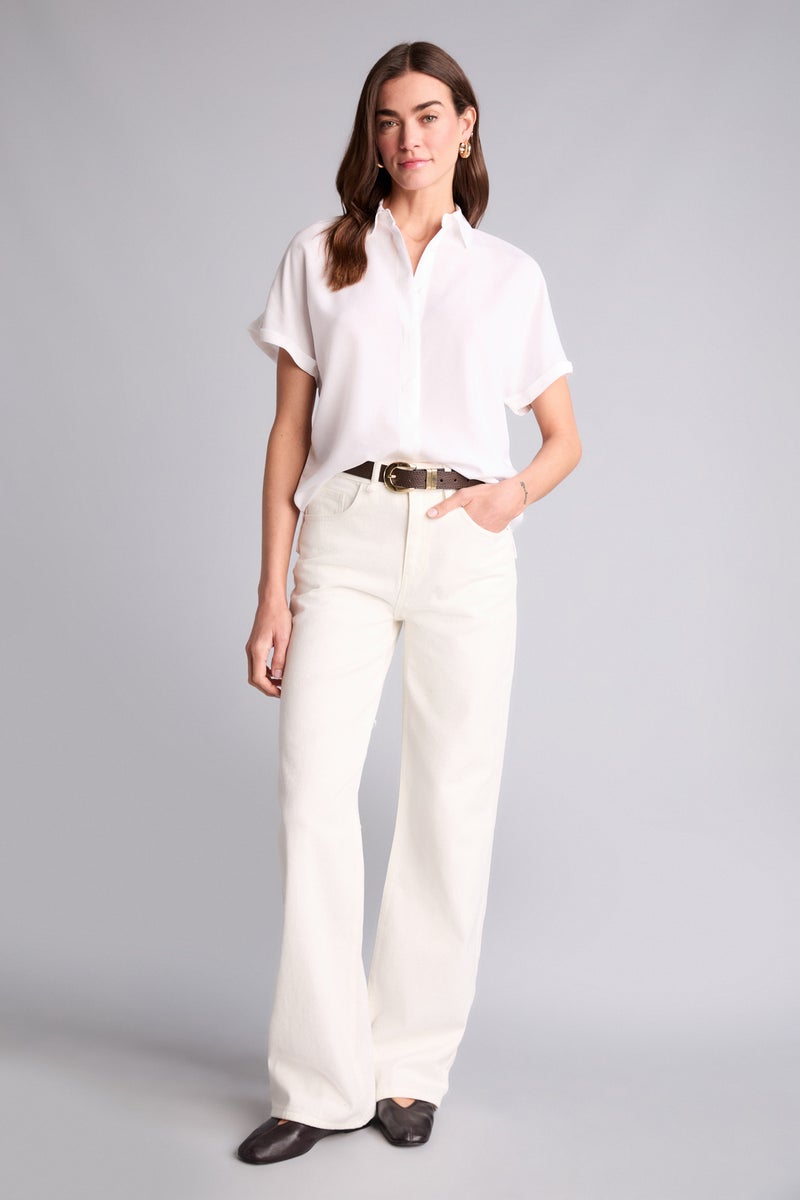 DeFacto White Woman Regular Fit Shirt Collar Short Sleeve Shirt Casual - Image 2