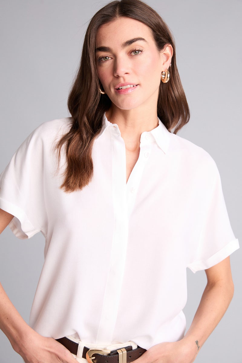 DeFacto White Woman Regular Fit Shirt Collar Short Sleeve Shirt Casual - Image 1