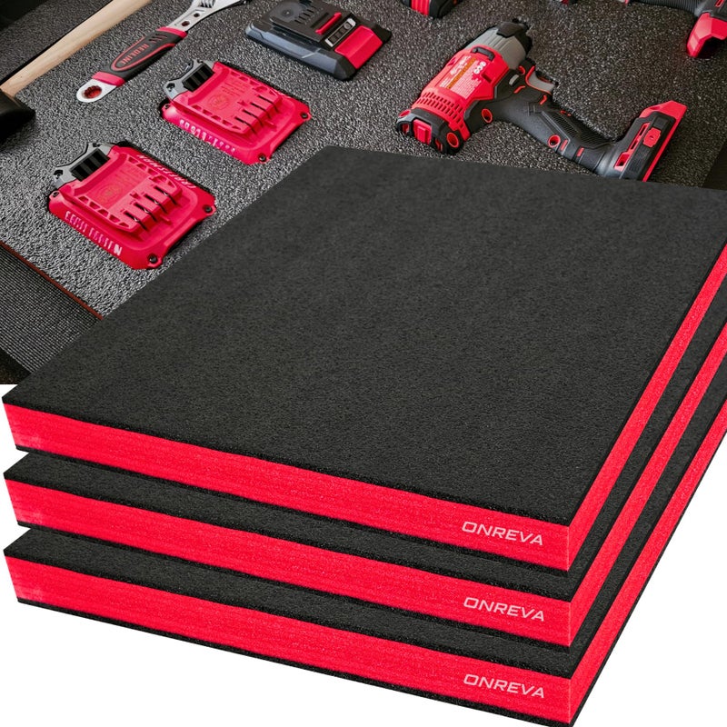 ONREVA Tool Box Foam 3Pack 24x24x2 inch Foam Inserts for Cases Polyethylene Storage Sheets for Toolbox Hard Case Tool Shadow Insert Kaizen Organizer Sheet