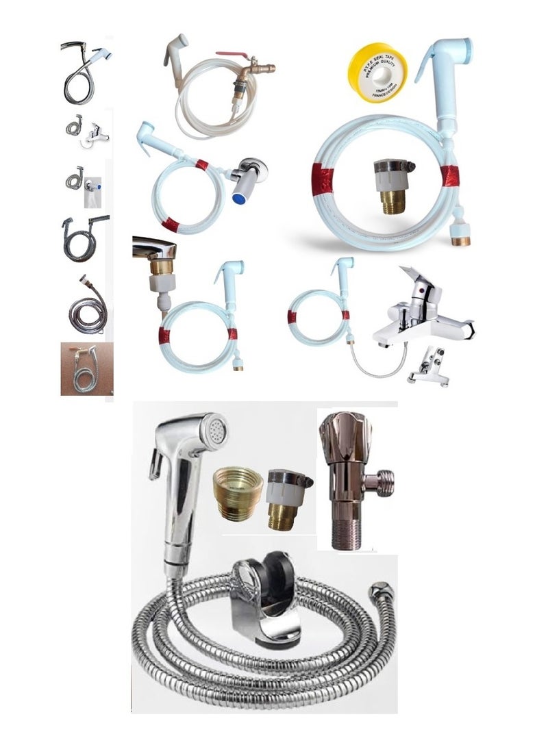 Shattaf set consisting of a corner valve, a 1.5 meter hose, and a 2 meter 6 mm bidet with a brass and Teflon adapter nut. - Image 1