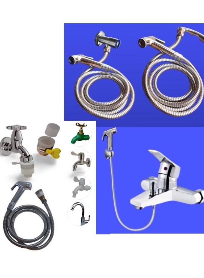 Shattaf set consisting of a corner valve, a 1.5 meter hose, and a 2 meter 6 mm bidet with a brass and Teflon adapter nut. - Image 4