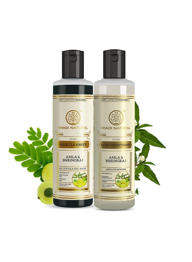 Khadi Natural Herbal Khadi Natural Amla & Bhringraj Hair Cleanser & Conditioner Combo Pack 210ml each - Image 1