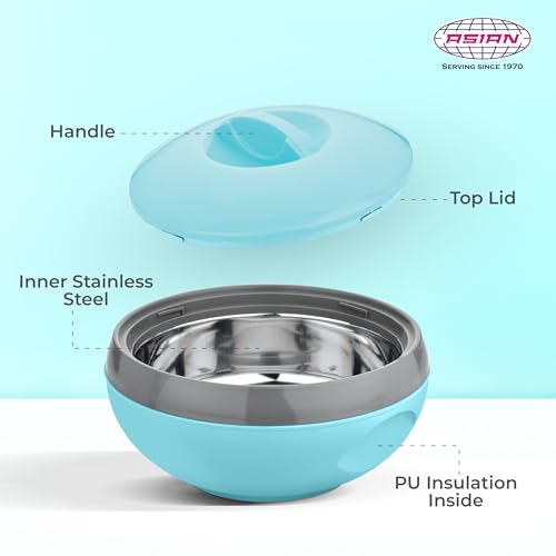 Asian Venus Inner Steel Casserole, 1500 ml, Blue|PU Insulated| BPA Free | Odour Proof| Food Grade | Easy to Carry | Easy to Store | Ideal for Chapatti | Roti | Serving Casserole - Image 4