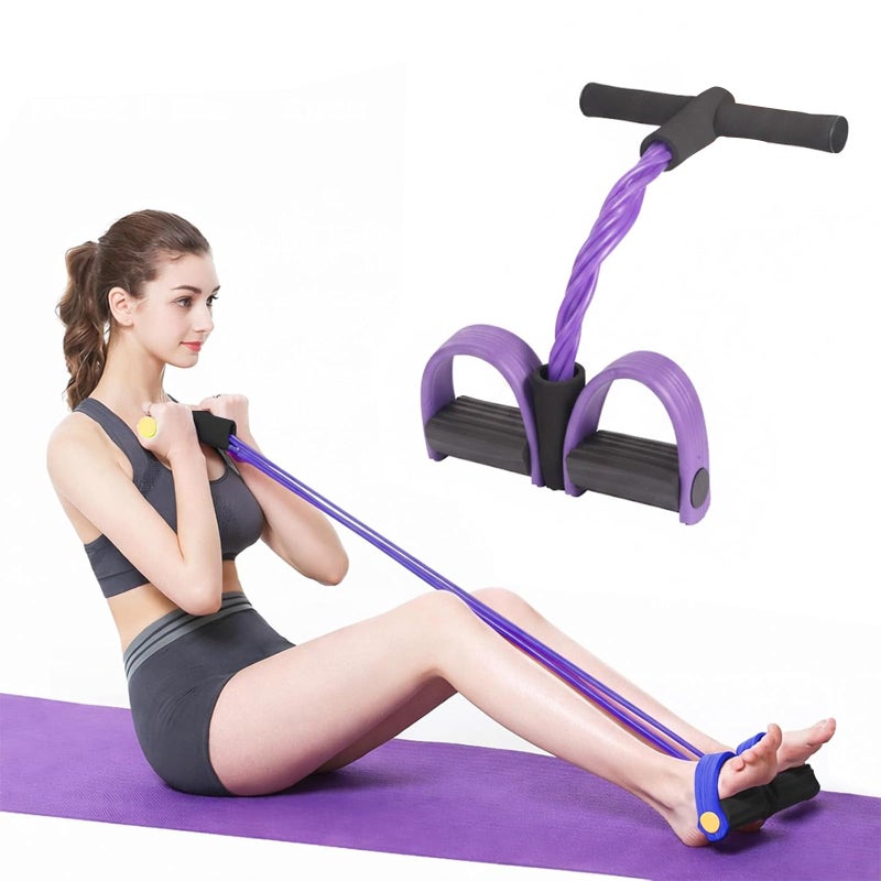 Kammoy 6-Tubes Tension Rope, Multifunction Elastic Yoga Pedal Puller Resistance Band, Natural Latex Tension Rope Fitness Equipment, for Abdomen, Waist, Arm, Leg Stretching Slimming Training (Purple) - Image 1