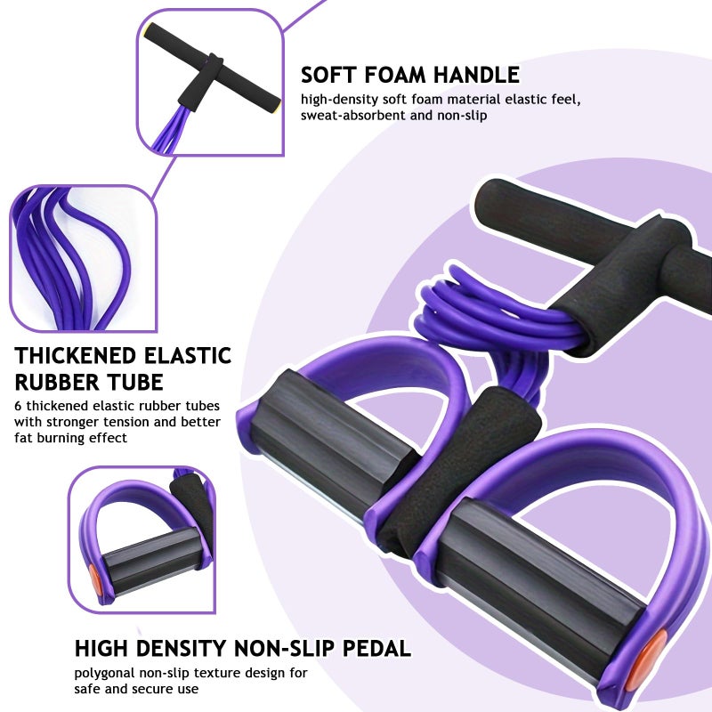 Kammoy 6-Tubes Tension Rope, Multifunction Elastic Yoga Pedal Puller Resistance Band, Natural Latex Tension Rope Fitness Equipment, for Abdomen, Waist, Arm, Leg Stretching Slimming Training (Purple) - Image 3