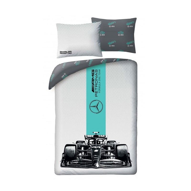 Mercedes Formula 1 Bedding Set 100 Cotton Reversible Duvet Cover 140 x 200 cm and Pillowcase