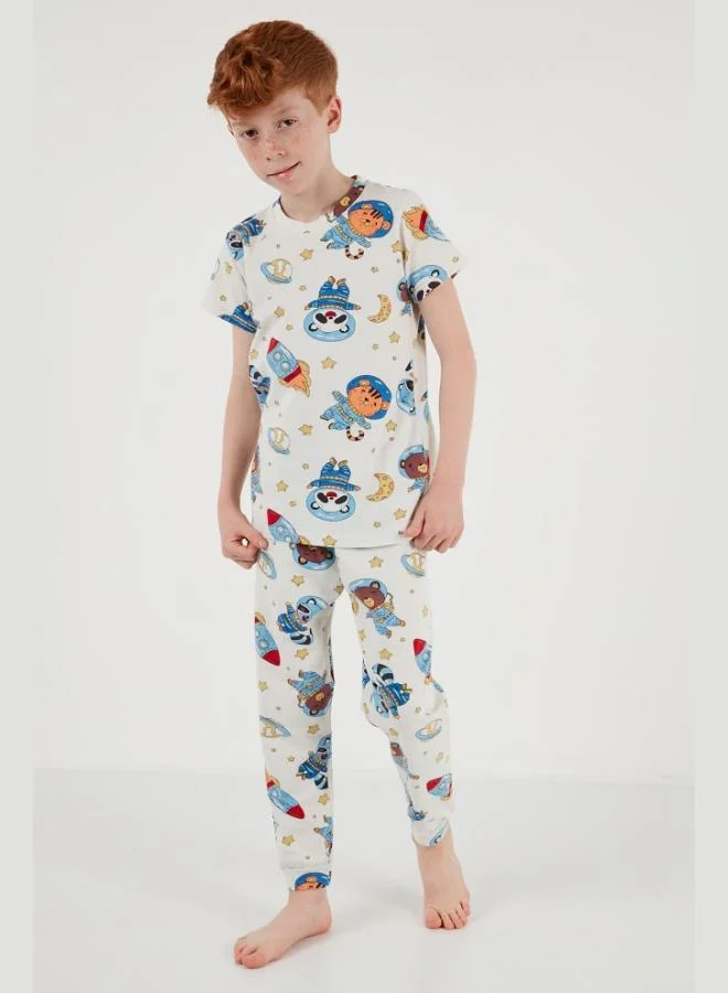Lela Lela Patterned 100% Cotton Crew Neck Pajama Set Boys' Pajama Set 6651003