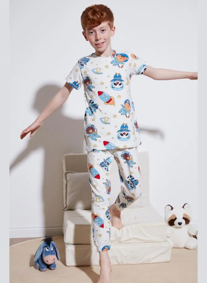 Lela Lela Patterned 100% Cotton Crew Neck Pajama Set Boys' Pajama Set 6651003