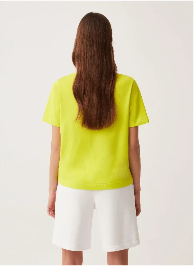 او في اس Ovs Cotton T-Shirt With Crew Neck