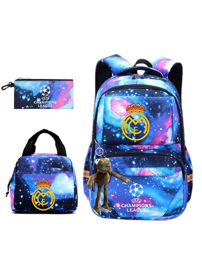 ريال مدريد على ظهره مقلمة حقيبة الغداء ثلاث قطع دعوى الرجال والنساء الترفيه الرياضة حقيبة السفر طالب حقيبة المدرسة