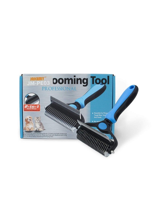 JAKEMY Pet Grooming Tool - 2 Sided Undercoat Rake for Cats & Dogs - Safe Dematting Comb for Easy Mats & Tangles Removing - Image 1