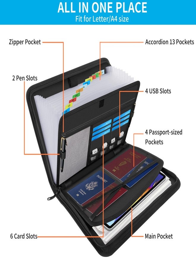 Andyer Accordion File Organizer with Lock, Fireproof Expanding File Folder with Tabs, 13 Pockets Important Document Organizer with Handle, Portable Paperwork Business Organizer, Letter/A4-Size (Black) - Image 4