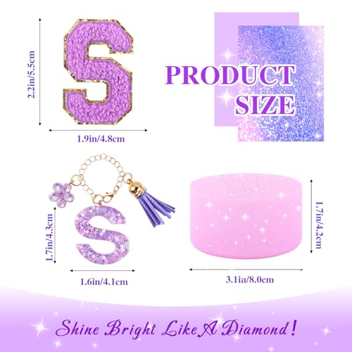 Lingdeer Purple Cup Accessories Set for Stanley 30OZ & 40OZ Tumbler with Handle, Letter Charms, Bow & Diamond Straw Covers, Glitter Silicone Boot, Personalized Sticker for Stanley Cup Accessories (S) - Image 2
