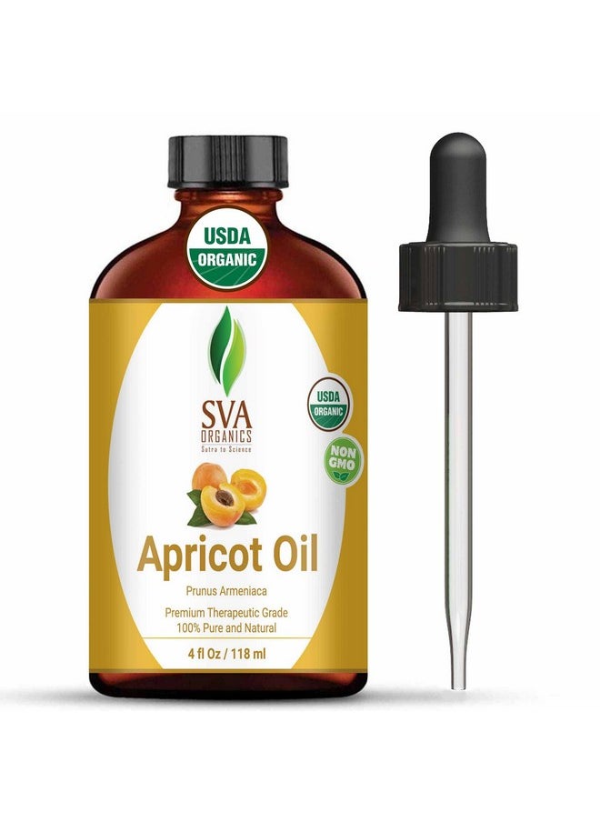 SVA Organics زيت المشمش من فاي أوغانكس 4 أونصة؛ رائحة خفيفة من المكسرات؛ عضوي من وزارة الزراعة الأمريكية 100% نقي مضغوط على البارد زيت حامل ممتاز درجة علاجية لبشرة مغذية وشعر صحي وتدليك الجسم والصحة العامة.  - Image 1
