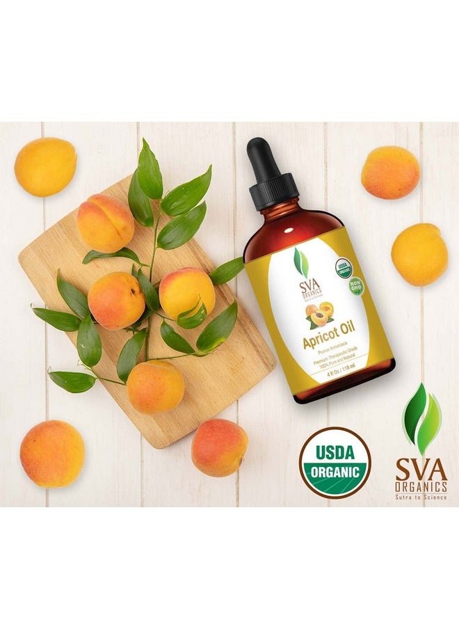 SVA Organics زيت المشمش من فاي أوغانكس 4 أونصة؛ رائحة خفيفة من المكسرات؛ عضوي من وزارة الزراعة الأمريكية 100% نقي مضغوط على البارد زيت حامل ممتاز درجة علاجية لبشرة مغذية وشعر صحي وتدليك الجسم والصحة العامة.  - Image 4
