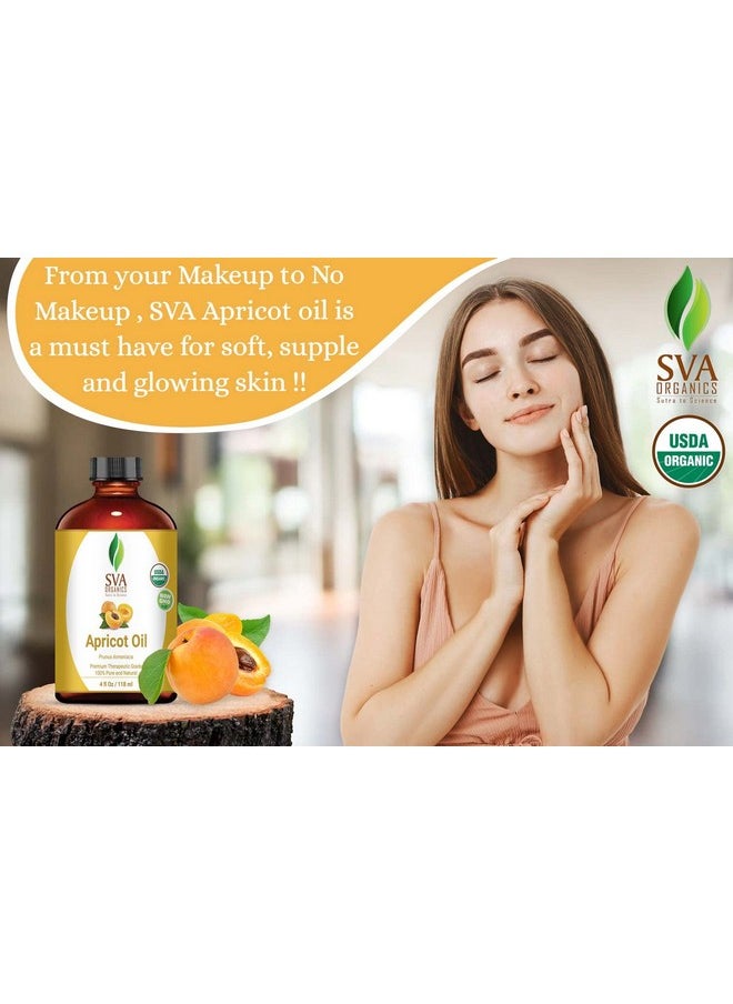 SVA Organics - زيت المشمش من فاي أوغانكس 4 أونصة؛ رائحة خفيفة من المكسرات؛ عضوي من وزارة الزراعة الأمريكية 100% نقي مضغوط على البارد زيت حامل ممتاز درجة علاجية لبشرة مغذية وشعر صحي وتدليك الجسم والصحة العامة. - Image 1
