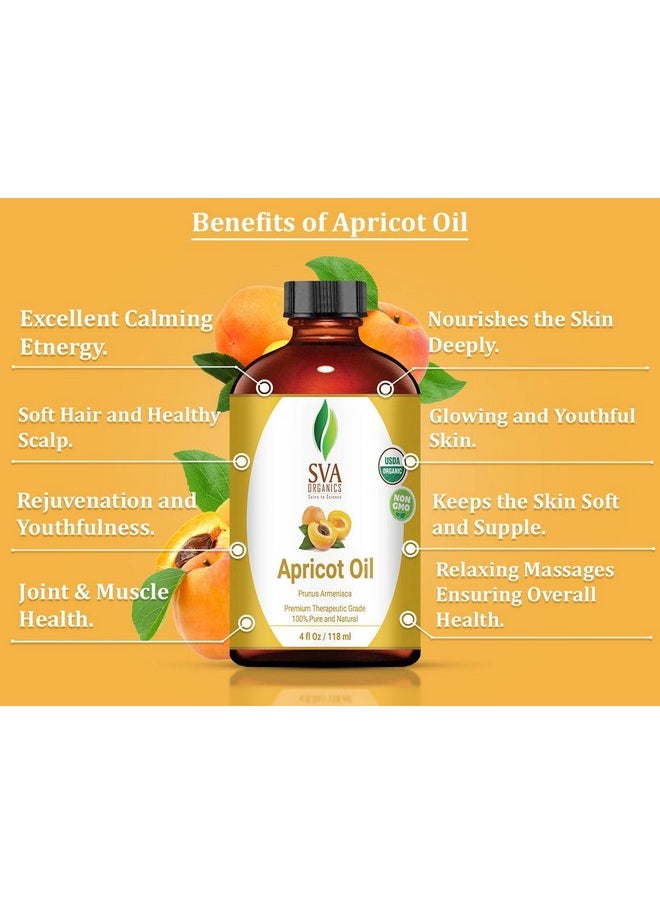 SVA Organics زيت المشمش من فاي أوغانكس 4 أونصة؛ رائحة خفيفة من المكسرات؛ عضوي من وزارة الزراعة الأمريكية 100% نقي مضغوط على البارد زيت حامل ممتاز درجة علاجية لبشرة مغذية وشعر صحي وتدليك الجسم والصحة العامة.  - Image 5