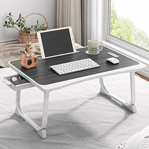 Tarkan Portable Folding Laptop Desk for Bed, Lapdesk with Handle, Drawer, Cup & Mobile/Tablet Holder for Study, Eating, Work (Black) - Image 1