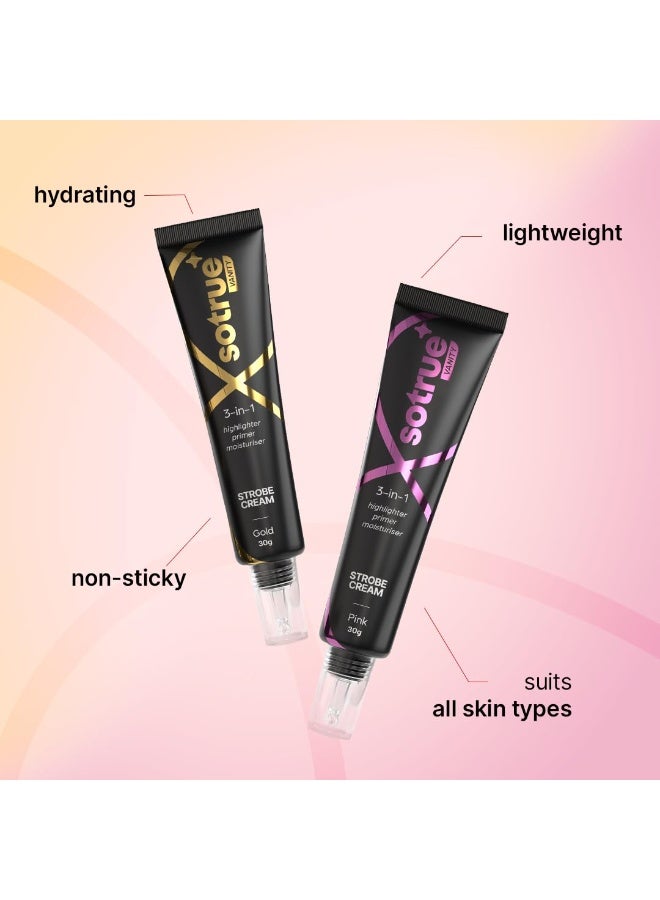 So True Sotrue Strobe Cream Combo Pack of 2, Gold and Pink - 30gm Each | Primer + Highlighter + Moisturizer | Intense Hydration | Flawless Radiant Dewy Skin | Illuminating & Glowing Makeup Base - Image 3