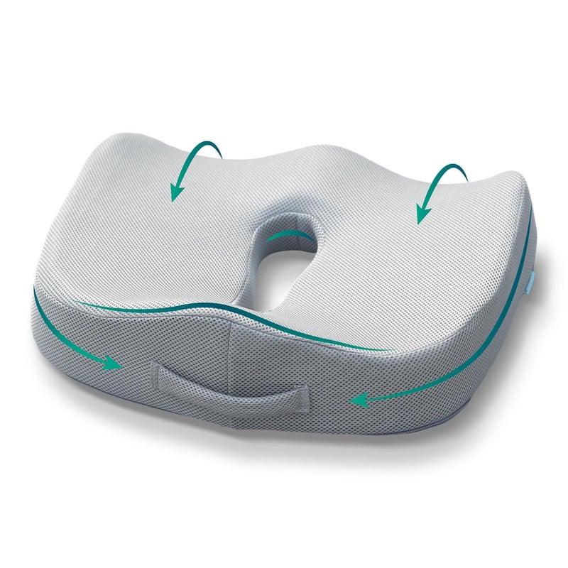 MAMARO Key Hole Orthopaedic Coccyx Cushion for Tailbone Sciatica Pain Relief Grey Memory Foam Seat Cushion for Office Chair Car Home Ergonomic Sitting Support for Comfort Posture Correction - Image 1