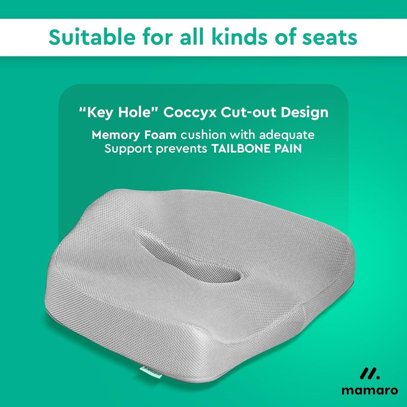 MAMARO Key Hole Orthopaedic Coccyx Cushion for Tailbone Sciatica Pain Relief Grey Memory Foam Seat Cushion for Office Chair Car Home Ergonomic Sitting Support for Comfort Posture Correction - Image 3