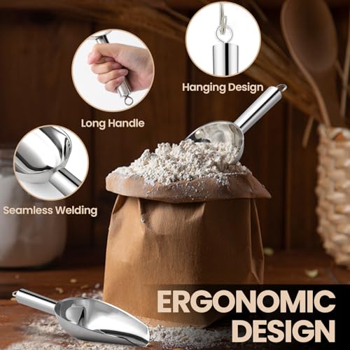 OLESBUR 12oz Stainless Steel Ice Scoop for Freezer – Dishwasher Safe Metal Scooper with Long Handle for Ice Machines, Buckets, Dog Food, Flour, and Canisters – Ideal for Bar, Parties & Weddings - Image 3