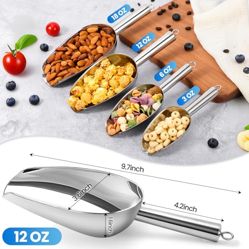 OLESBUR 12oz Stainless Steel Ice Scoop for Freezer – Dishwasher Safe Metal Scooper with Long Handle for Ice Machines, Buckets, Dog Food, Flour, and Canisters – Ideal for Bar, Parties & Weddings - Image 2