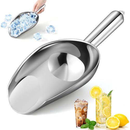 OLESBUR 12oz Stainless Steel Ice Scoop for Freezer – Dishwasher Safe Metal Scooper with Long Handle for Ice Machines, Buckets, Dog Food, Flour, and Canisters – Ideal for Bar, Parties & Weddings - Image 1