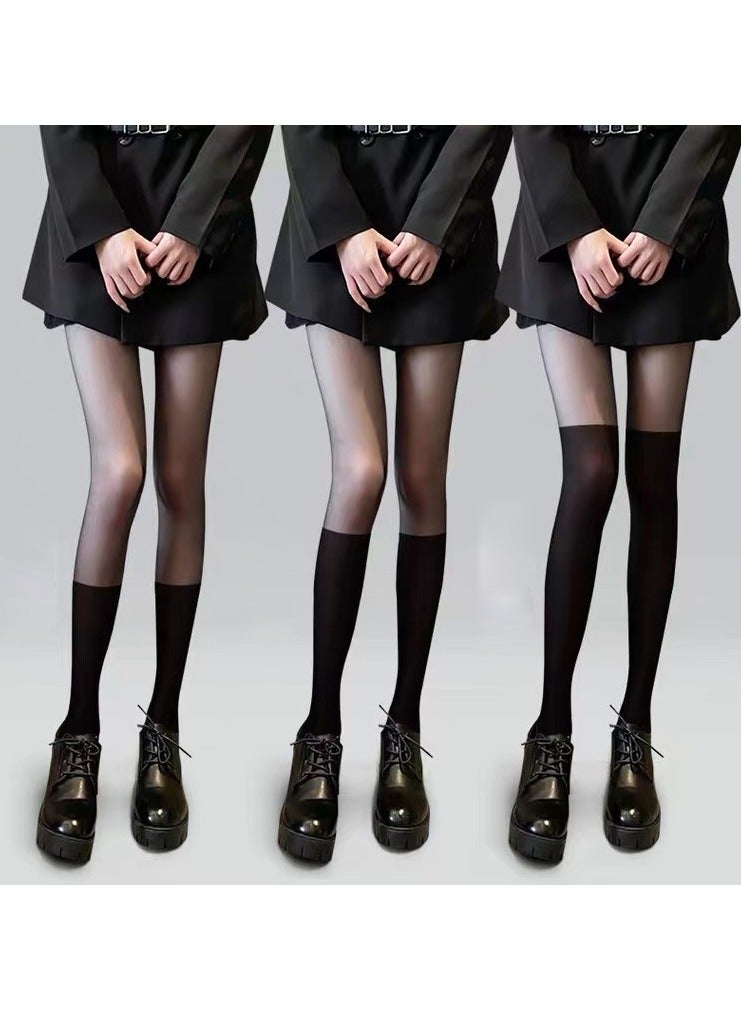 RIOXS 3 Pack Women's Translucent High Waist Black High Waist Pantyhose Thin Soft Pantyhose Splicing False Thigh Pantyhose College Style  - Image 1