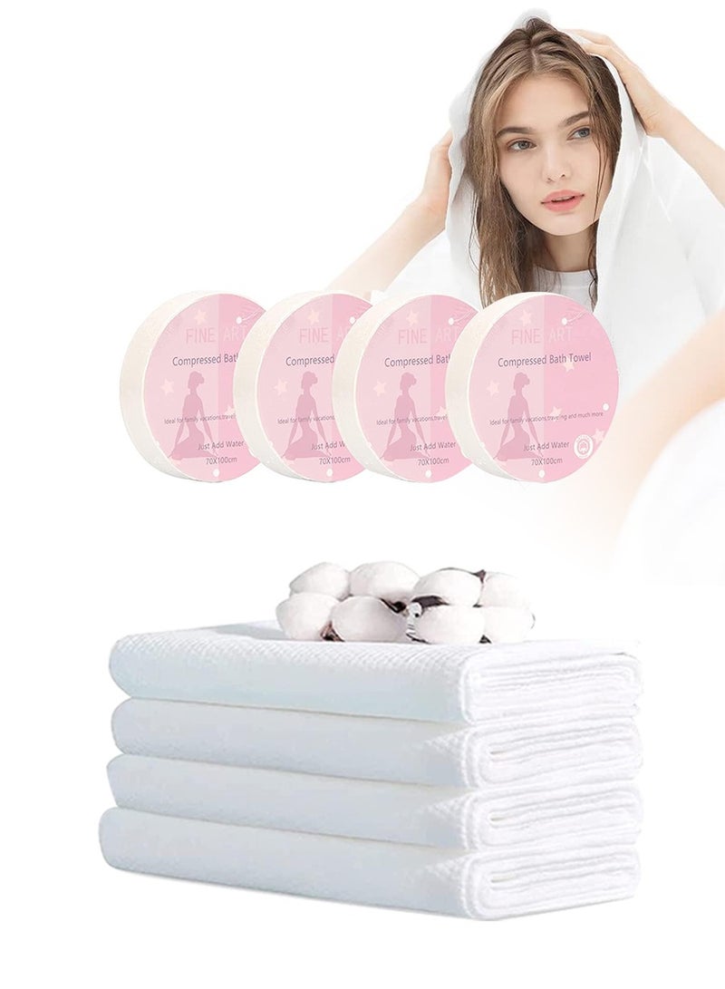 بيروي 4 قطع منشفة مضغوطة كبيرة الحجم، منشفة استحمام قطنية يمكن التخلص منهامحمولةخفيفة الوزن وقابلة لإعادة الاستخداممناسبة للتنزهالتخييمالسباحة والسفر70*100 سم - Image 1