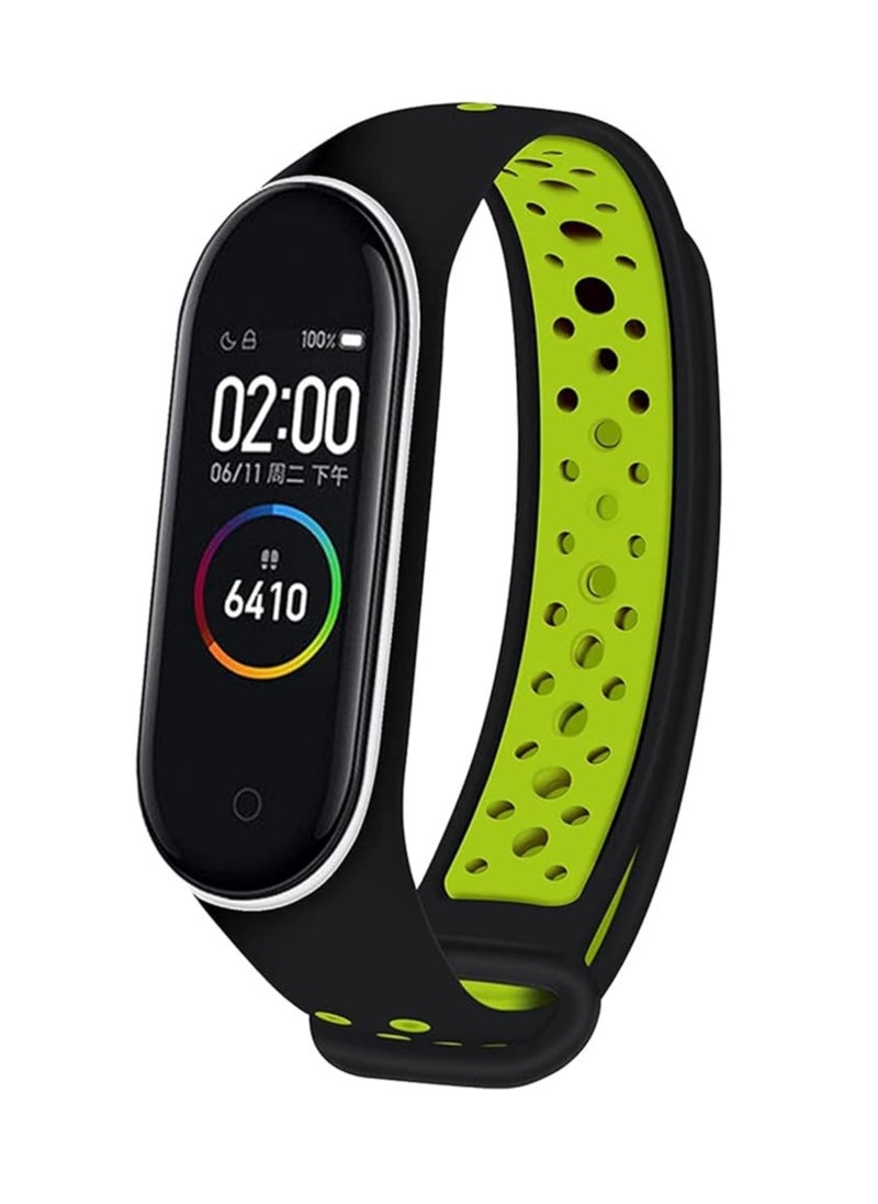 Generic Strap Silicone Sport Band For Mi Band 7 / Mi Band 5 / Mi Band 6 Breathable Strap Replacement For M5 M6 Bracelet For Xiaomi MiBand 5 6 7 Smart Watch black & green  - Image 2