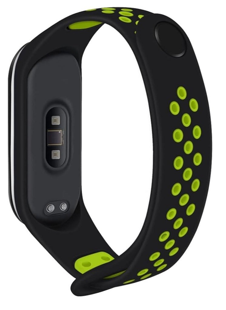 Generic Strap Silicone Sport Band For Mi Band 7 / Mi Band 5 / Mi Band 6 Breathable Strap Replacement For M5 M6 Bracelet For Xiaomi MiBand 5 6 7 Smart Watch black & green  - Image 3