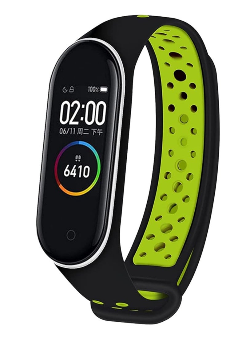 Generic Strap Silicone Sport Band For Mi Band 7 / Mi Band 5 / Mi Band 6 Breathable Strap Replacement For M5 M6 Bracelet For Xiaomi MiBand 5 6 7 Smart Watch black & green  - Image 1